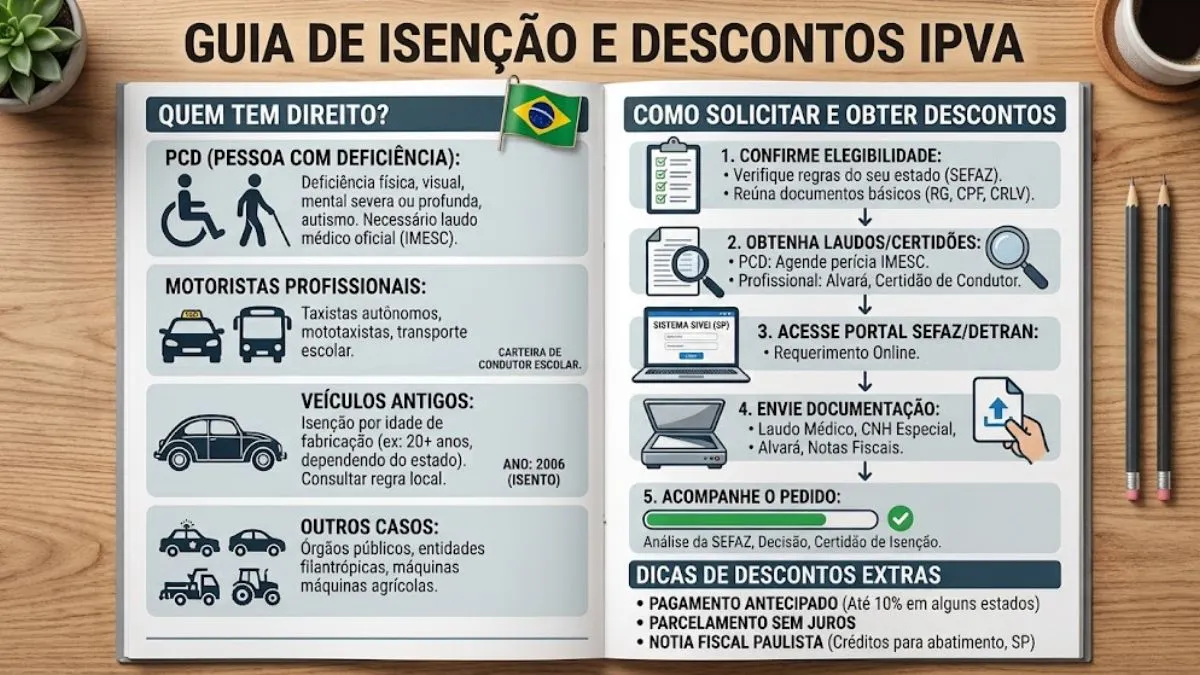 Isenção IPVA 2026: Quem Tem Direito e Como Solicitar Descontos